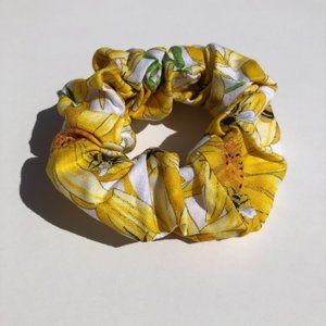 New Handmade Yellow Bee Print Premium Cotton Scrunchie with Wide Elastic
